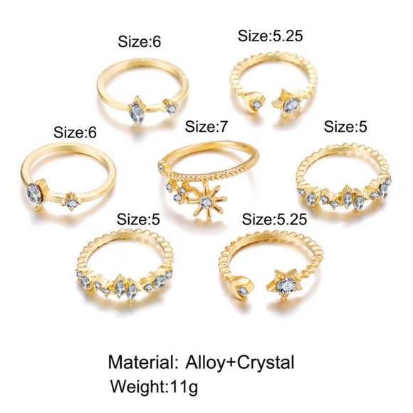 **ROMILLY* 7-Pc Gold x Rhinestone Fashion Ring Set - Picture 5 of 5